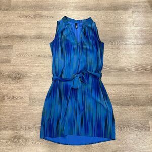 Viereck‎ Dress Womens Small Blue Watercolor Sleeveless Microfiber Belted Mini